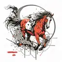  river, horse running,the moon surrounded tattoo design idea
