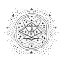 quote "we're all made of stardust" in cursive surrounded by sparkles tattoo design idea