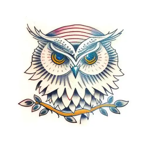 owl Rowan branch tattoo design idea