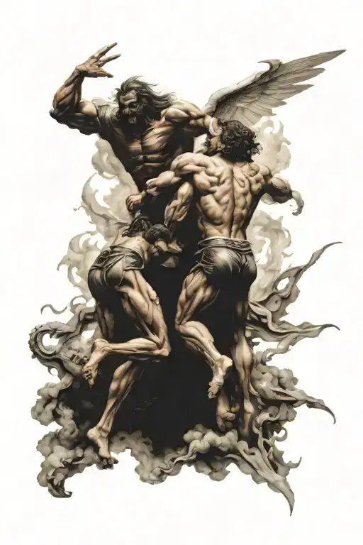 the fight between heaven vs hell tattoo design idea