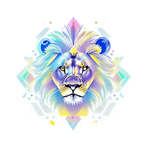 A majestic lion surrounded by Leo constellations tattoo design idea