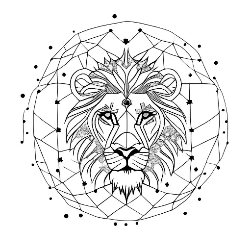 A majestic lion surrounded by Leo constellations tattoo design idea