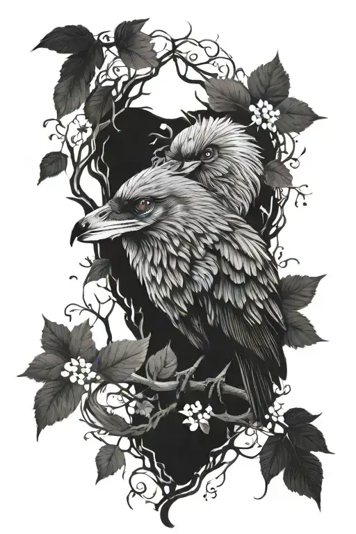 fox raven forest tattoo design idea