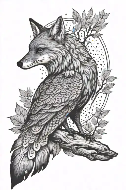fox raven forest tattoo design idea