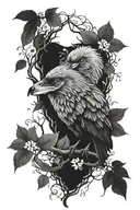 fox raven forest tattoo design idea
