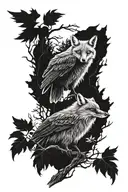 fox raven forest tattoo design idea