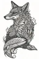 fox raven forest tattoo design idea