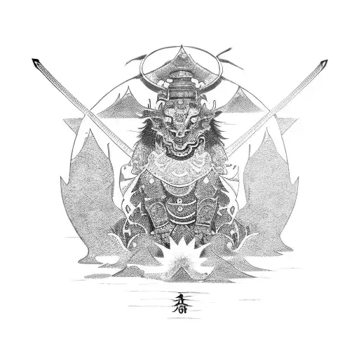 sleeve that embodies the spiritual essence of a samurai in prayer with a dragon above tattoo design idea