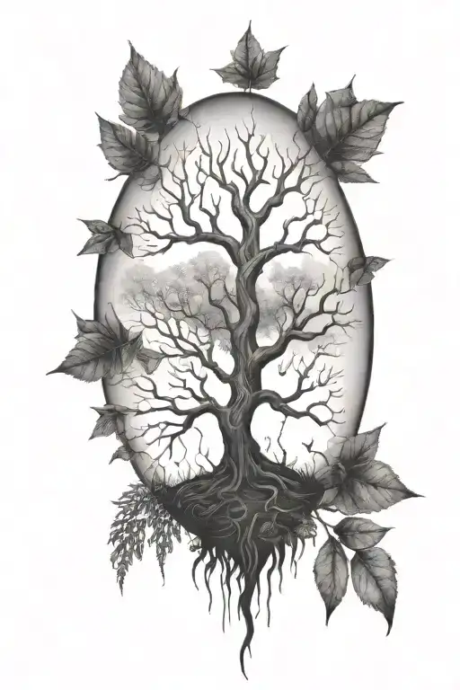 poisonous tree with black leaves tattoo design idea