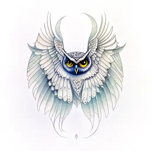 fantasy beautiful flying owl in forest with moon tattoo design idea