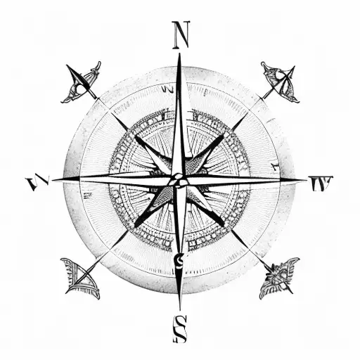 vintage compass with vintage pocket watch pushed by a tour bus wheel tattoo design idea