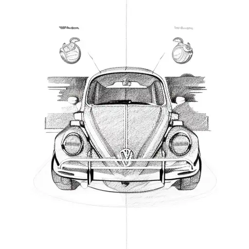 Volkswagen Beetle car coffee tattoo design idea
