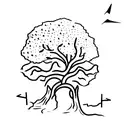 An artistic minimalist representation of an olive tree symbolizing Palestine's resilience tattoo design idea