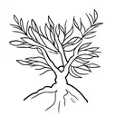 An artistic minimalist representation of an olive tree symbolizing Palestine's resilience tattoo design idea