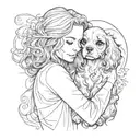 woman hugging a cavalier king charles tattoo design idea