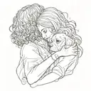 woman hugging a cavalier king charles tattoo design idea