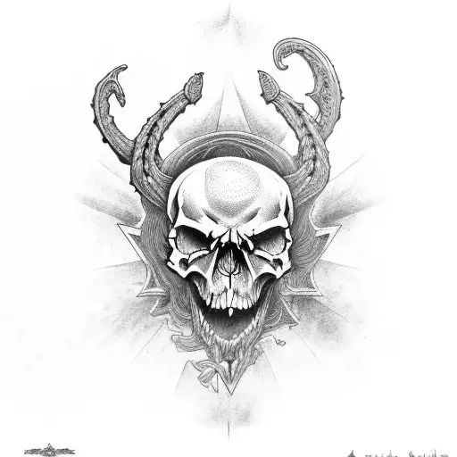 skulls and demons half sleeve  tattoo design idea