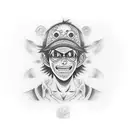 Create a realistic portrait of Monkey D. Luffy using circuit board patterns tattoo design idea