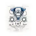 Create a realistic portrait of Monkey D. Luffy using circuit board patterns tattoo design idea