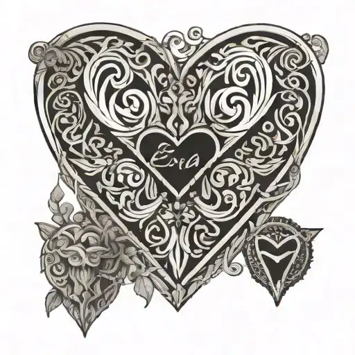the names Alex and Eva in a heart greek style  tattoo design idea