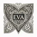 the names Alex and Eva in a heart greek style  tattoo design idea