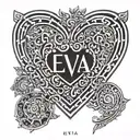 the names Alex and Eva in a heart greek style  tattoo design idea
