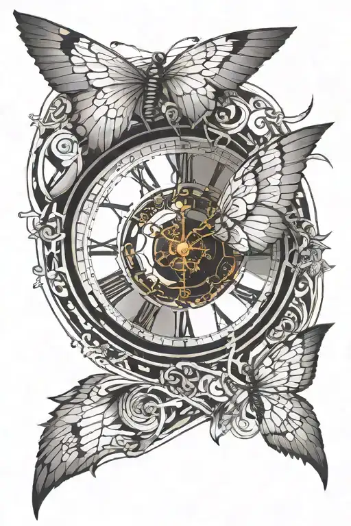 Time flies on the wings of opportunity. Perhaps with the delicate visage of a woman gracing the face of a timeless clock tattoo design idea