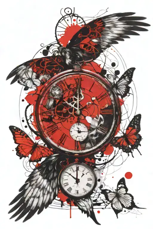 Time flies on the wings of opportunity. Perhaps with the delicate visage of a woman gracing the face of a timeless clock tattoo design idea