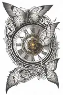 Time flies on the wings of opportunity. Perhaps with the delicate visage of a woman gracing the face of a timeless clock tattoo design idea