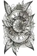 Time flies on the wings of opportunity. Perhaps with the delicate visage of a woman gracing the face of a timeless clock tattoo design idea