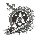 Dark souls bonfire with sword, one ring LOTR, deathly hallows symbol tattoo design idea