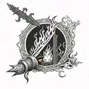 Dark souls bonfire with sword, one ring LOTR, deathly hallows symbol tattoo design idea