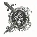 Dark souls bonfire with sword, one ring LOTR, deathly hallows symbol tattoo design idea
