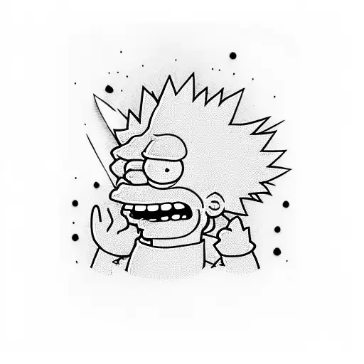 Bob from the Simpsons cuts Bart Simpson's throat with a knife tattoo design idea