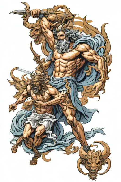 ancient greek gods battle with the devil  tattoo design idea