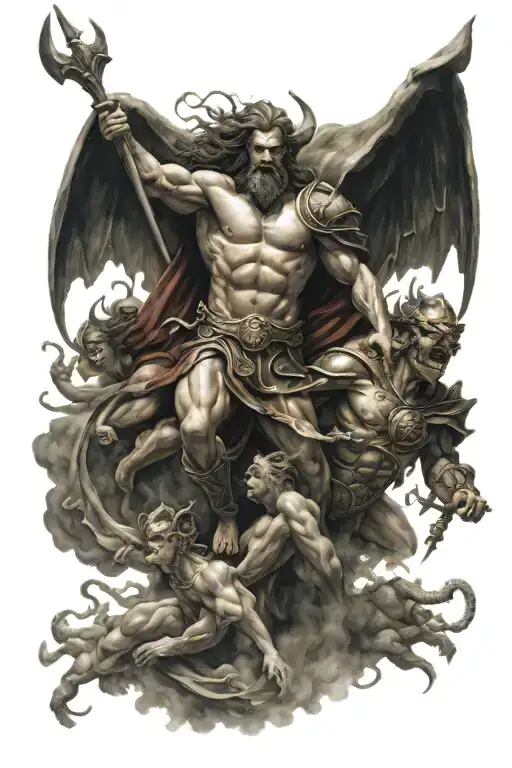 ancient greek gods battle with the devil  tattoo design idea