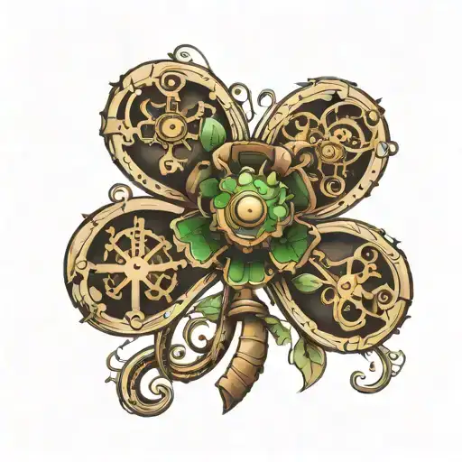 steampunk lucky clover tattoo design idea