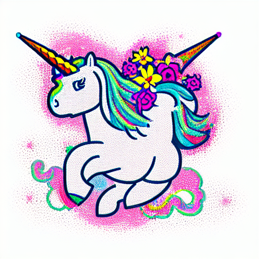 neotradiocional unicorn with flowers tattoo design idea