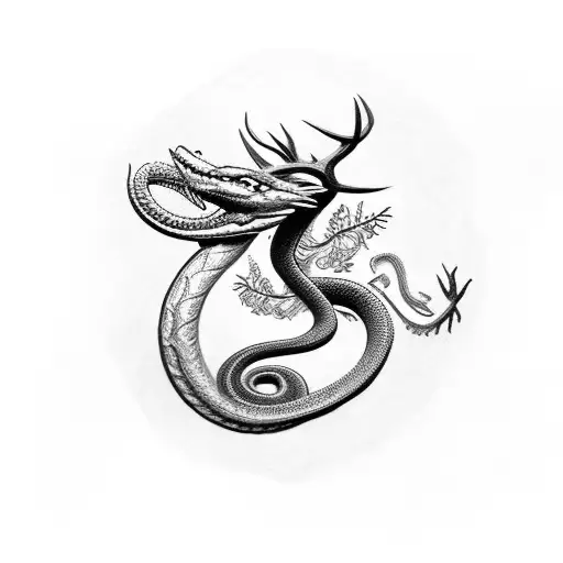 snake eating a deer so it looks like a dragon tattoo design idea