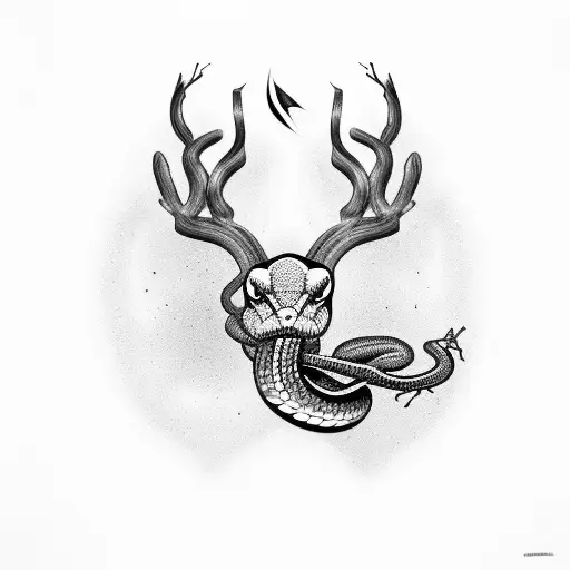 snake with big belly eating a dying deer tattoo design idea
