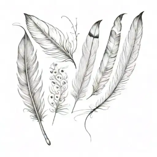 feather fading to 5 birds, in the feather showed the birthday number of five people  tattoo design idea