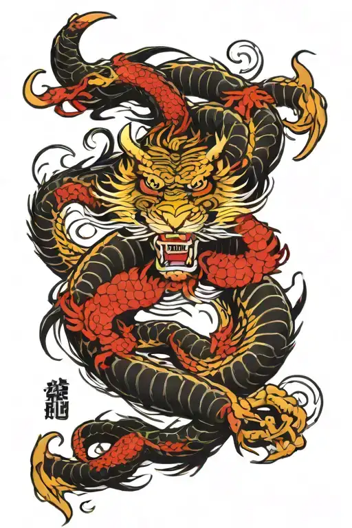 dragon snake tiger horse tattoo design idea