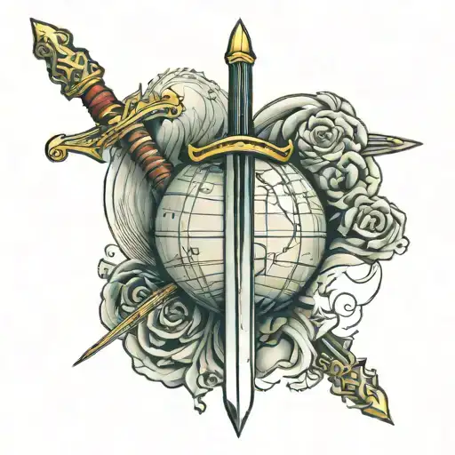 long thin sword with globe as the guard tattoo design idea