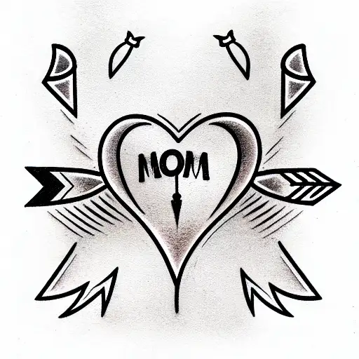 heart with an arrow inside and tied with a ribbon with an inscription mom tattoo design idea