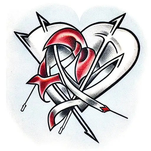 heart with an arrow inside and tied with a ribbon with an inscription mom tattoo design idea
