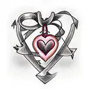 heart with an arrow inside and tied with a ribbon with an inscription mom tattoo design idea