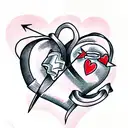 heart with an arrow inside and tied with a ribbon with an inscription mom tattoo design idea