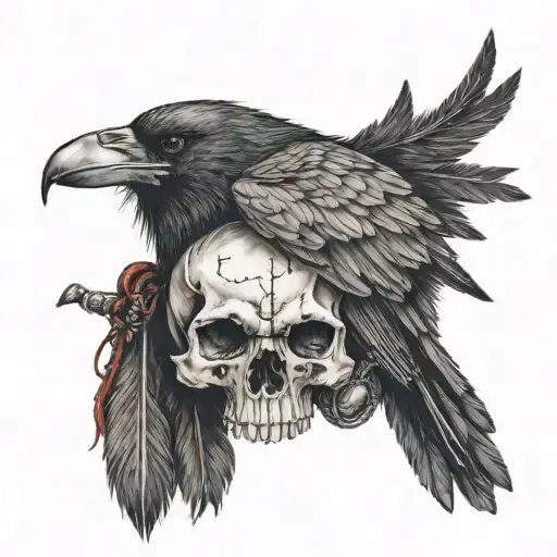 Viking blood crow skull tattoo design idea