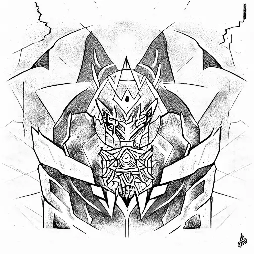 Ganon bursting through dark cyber portal tattoo design idea