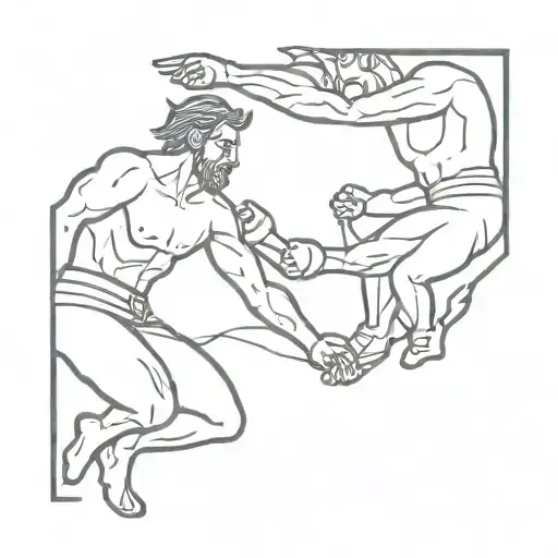 god beating devil in boxing match  tattoo design idea